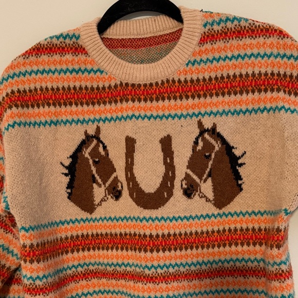 SHEIN Multicolor Horse Pattern Crewneck Sweater - Picture 2 of 4